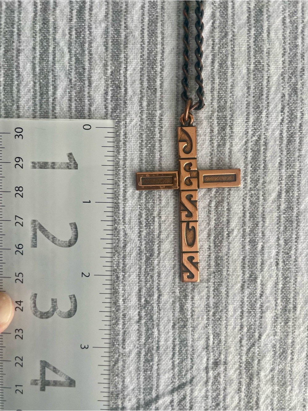 Vintage Solid Copper JESUS Cross Pendant Necklace Mid-Century Religious Rustic - Picture 7 of 9